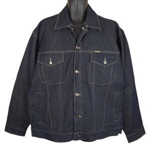 Vintage Barcode Jeans Denim Jacket Mens Size Large Blue 90s Y2K Oversized Street